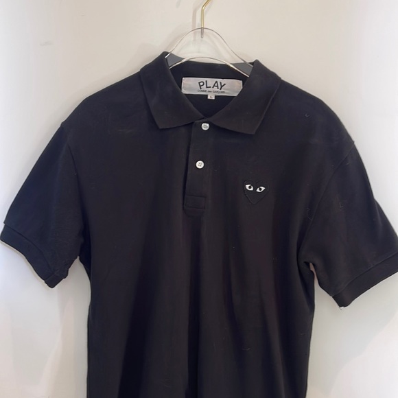 SOLD COMME DES GARCONS Black Classic Polo with heart patch at the chest. - Picture 1 of 4